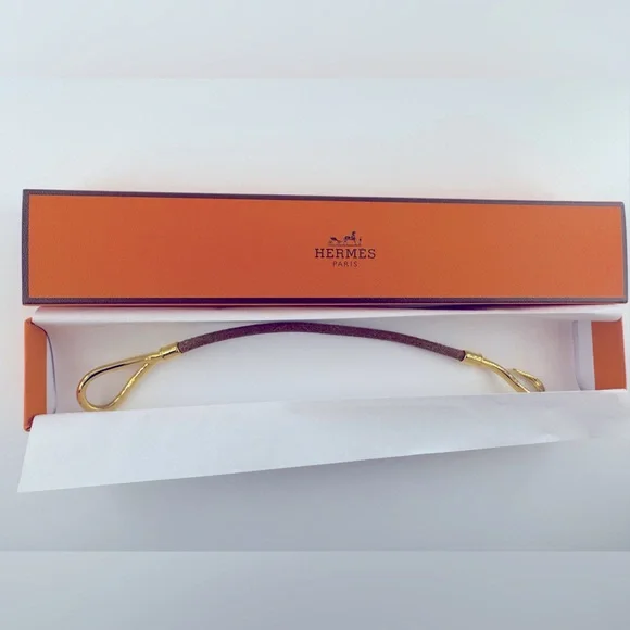 Hermès Suede Hook Bracelet Authentic Gold Plated Hermes Equestrian 1995 Vintage - Picture 8 of 12